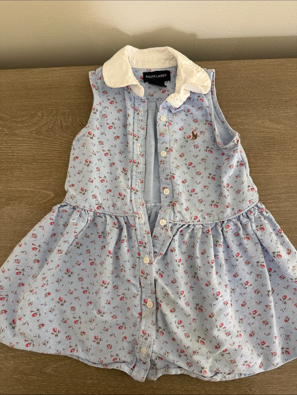 Ralph Lauren Light Blue Floral Button-Front Dress with White Collar